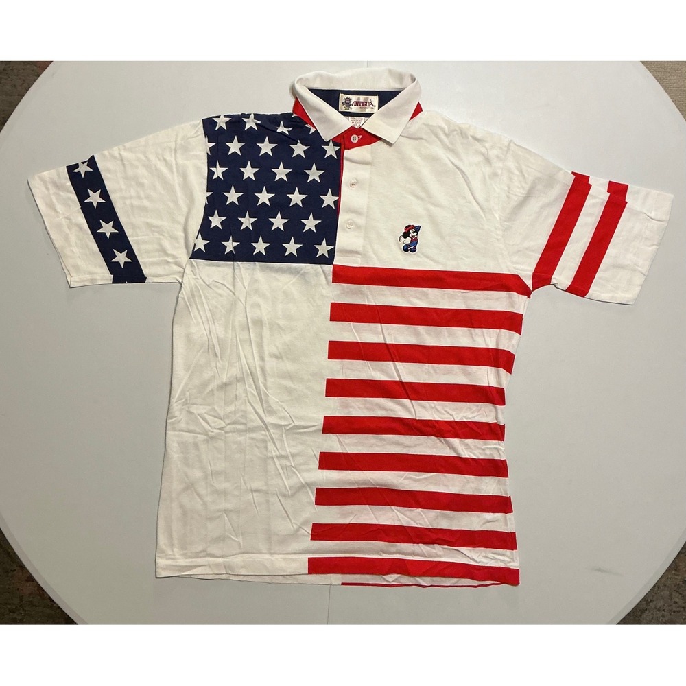 VTG 90s Mickey‎ Mouse Golf USA July 4 Patriotic Color Block USA Polo Shirt L